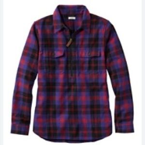 L.L. Bean Relaxed Fit 1/2 Zip Red and Blue Checkered Shirt